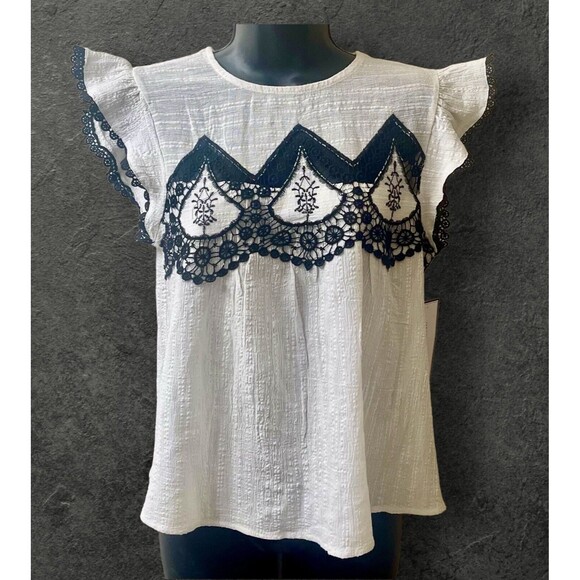 Goodnight Macaroon Tops - NWT Goodnight Macaroon Womens Round Neck Butterfly Sleeve Embroidered Blouse Sm